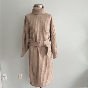 Anthropologie Long-Sleeve Turtleneck Belted Sweater Midi Dress
